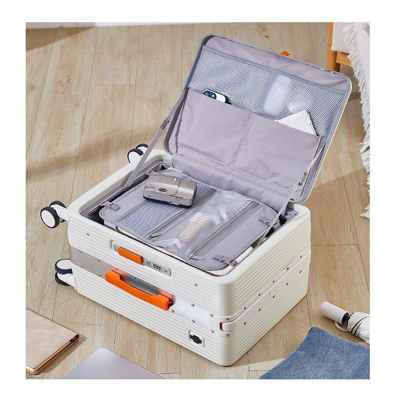 Smart USB Charging Trolley Case – Front-Opening Carry-On Luggage