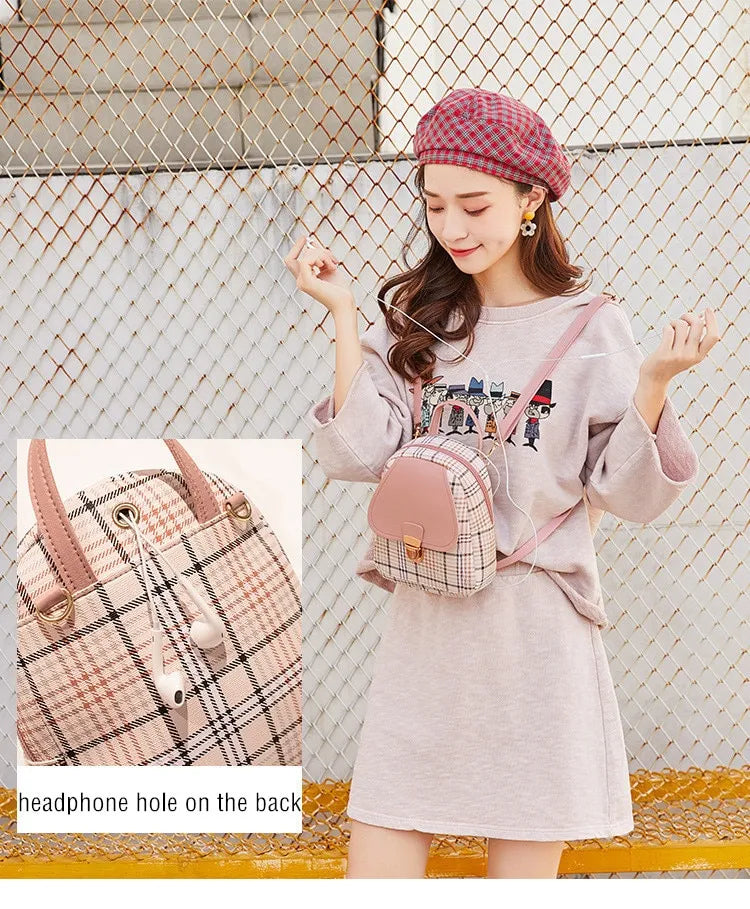 Mini Plaid Travel Backpack Purse