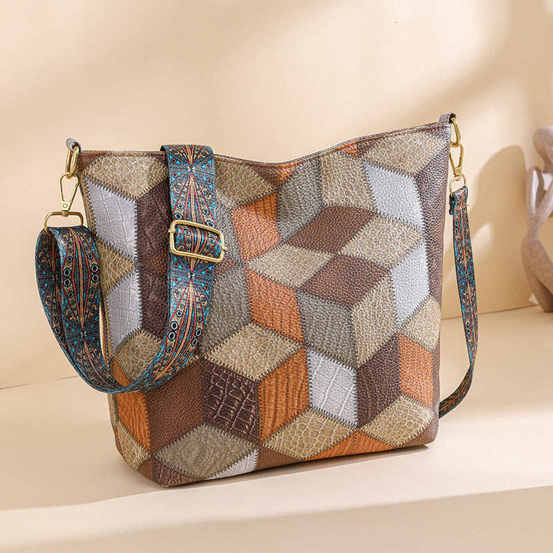 Contrast Color Large Tote Bag