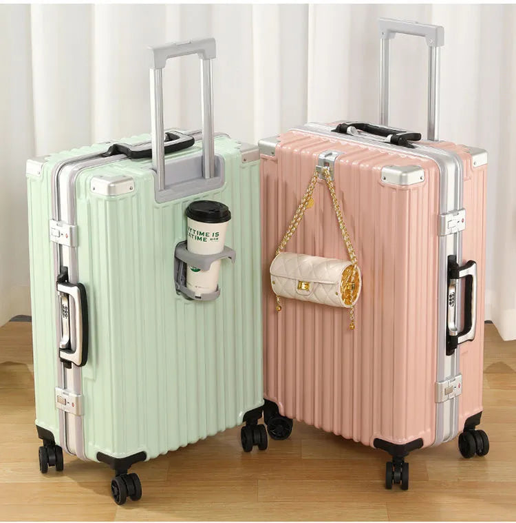 Aluminum Frame Smart Travel Luggage with USB & Cup Holder