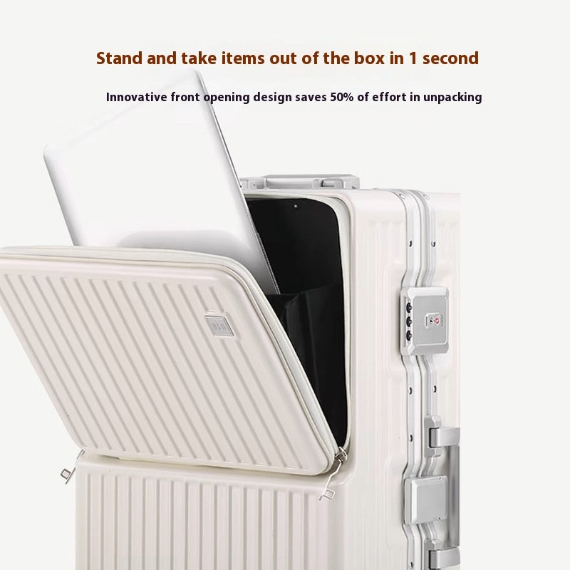 High-End Smart PC Suitcase – Front-Opening USB Travel Luggage