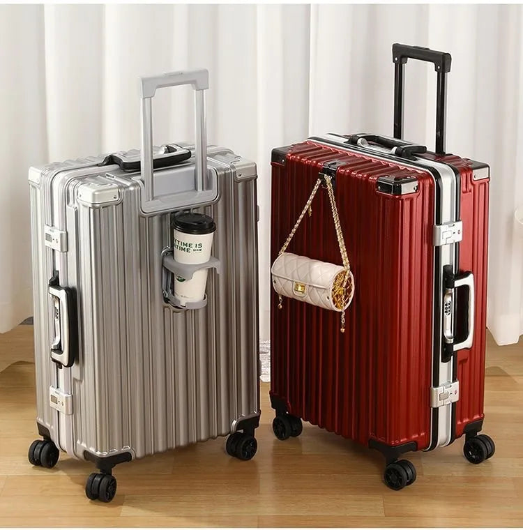 Aluminum Frame Smart Travel Luggage with USB & Cup Holder