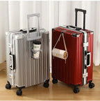 Aluminum Frame Smart Travel Luggage with USB & Cup Holder