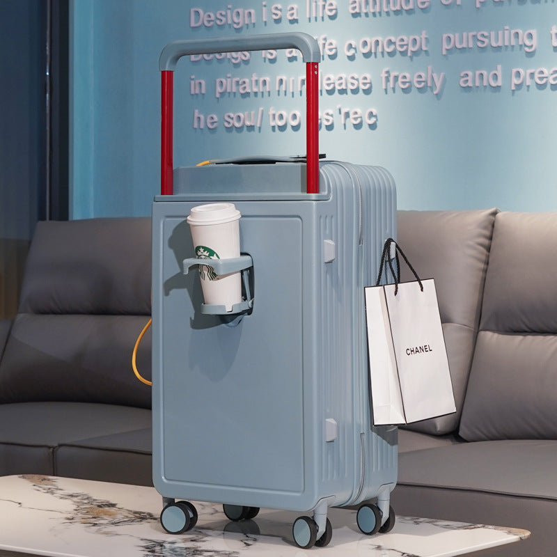 Ultra-Light USB Trolley Luggage – Secure Password Carry-On with Cup Holder