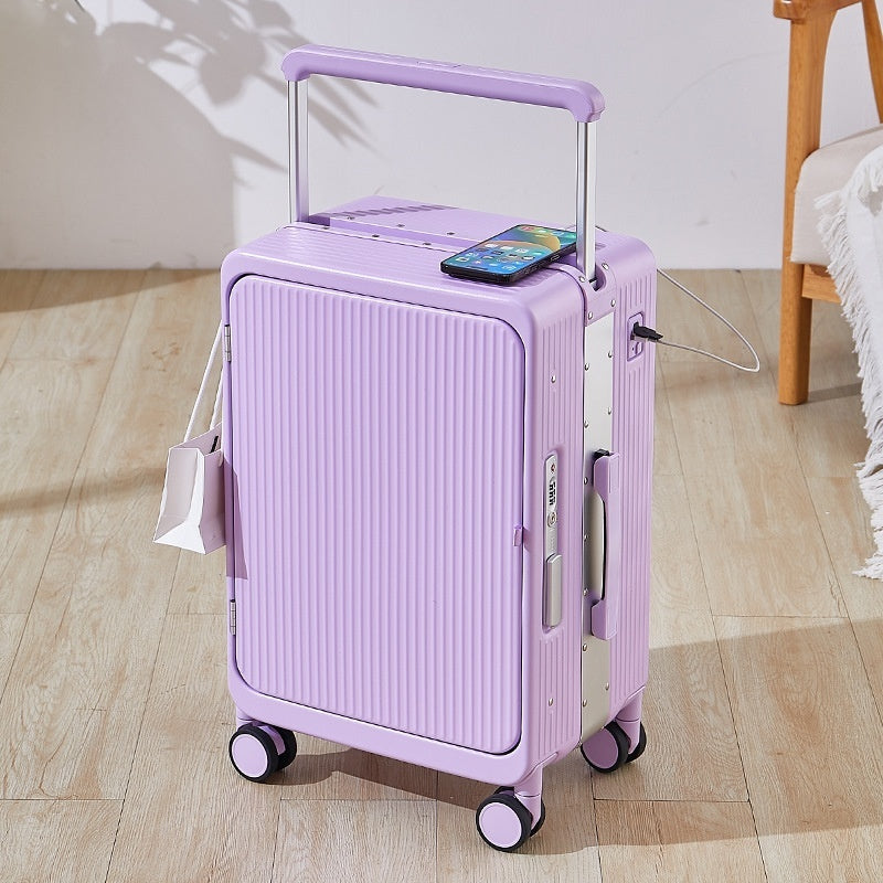 Smart USB Charging Trolley Case – Front-Opening Carry-On Luggage