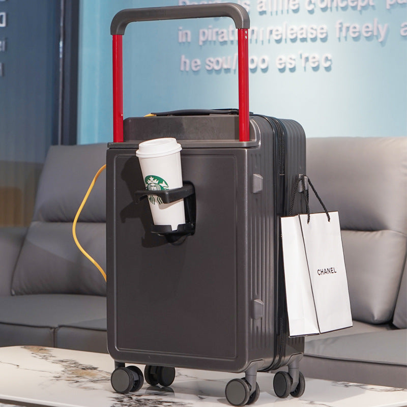 Ultra-Light USB Trolley Luggage – Secure Password Carry-On with Cup Holder