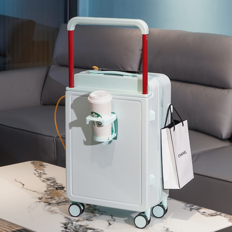 Ultra-Light USB Trolley Luggage – Secure Password Carry-On with Cup Holder