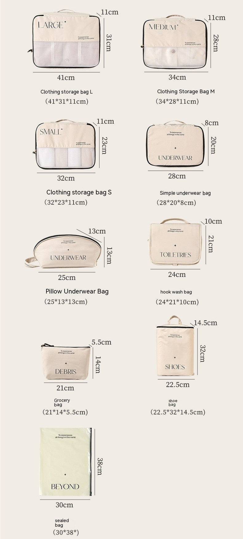 Travel Packing Cube Storage Set for Clothing & Accessories