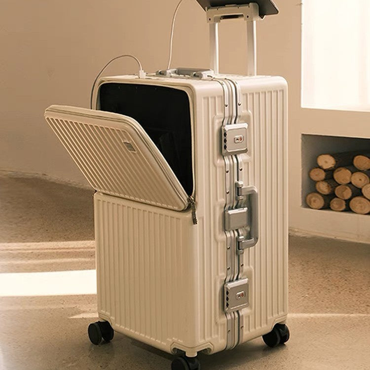 High-End Smart PC Suitcase – Front-Opening USB Travel Luggage