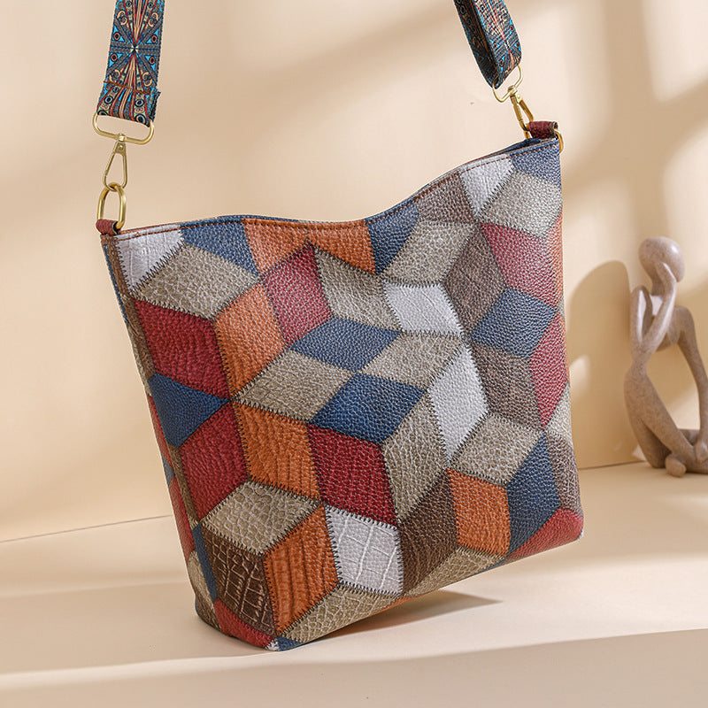 Contrast Color Large Tote Bag